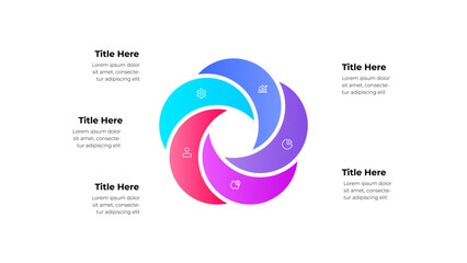 Circular five step infographic featuring business related icons and descriptive text, ideal for presentations and visualization