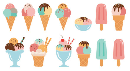 Cartoon Ice Cream Cone and Cup Dessert Set – Strawberry, Chocolate, Pistachio