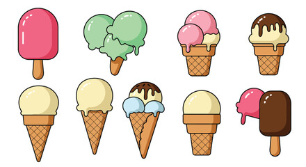 Cartoon Ice Cream Cone and Cup Dessert Set – Strawberry, Chocolate, Pistachio