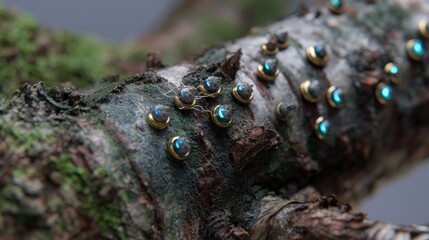Obraz premium Futuristic nature concept: cybernetic tree bark with embedded technology
