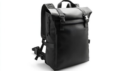 Naklejka premium Waterproof roll-top backpack, travel-ready, isolated on white 