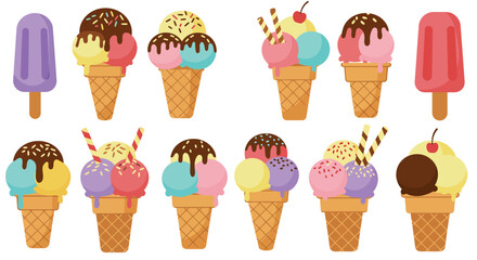 Cartoon Ice Cream Cone and Cup Dessert Set – Strawberry, Chocolate, Pistachio