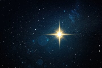 Bright star illuminating a night sky filled with numerous glimmering stars and cosmic dust