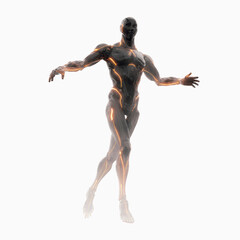 Futuristic Cyborg in Motion Abstract 3D Render of a Sleek, Glowing Android