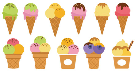 Cartoon Ice Cream Cone and Cup Dessert Set – Strawberry, Chocolate, Pistachio