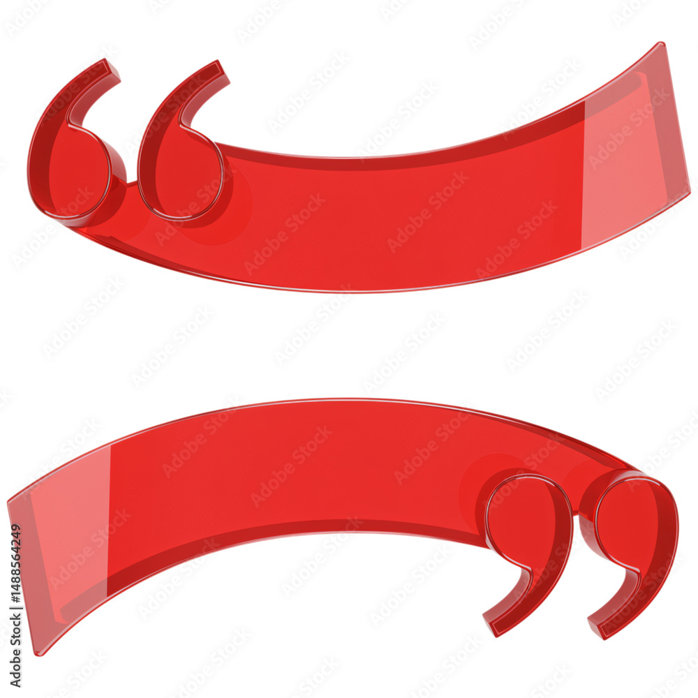 Poster two red quotation mark ribbons isolated on a transparent background