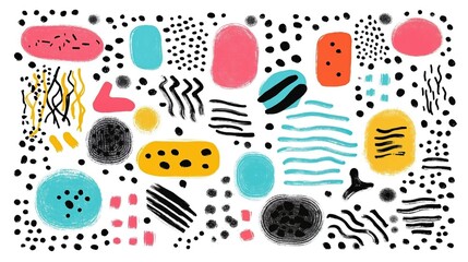 Colorful abstract pattern with dots and organic shapes in bold pastel shades
