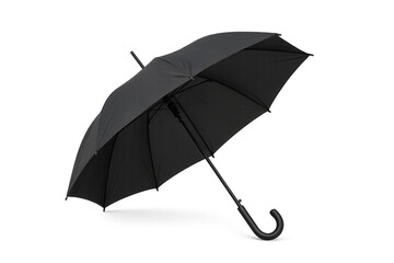 Black umbrella protecting against elements, isolated on transparent background
