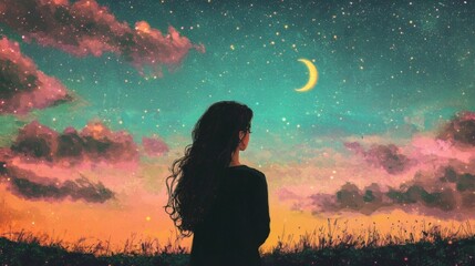 An enchanting anime painting captures a romantic sunset. 