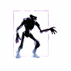 Fototapeta premium Silhouette of a Futuristic Android in a Dynamic Pose