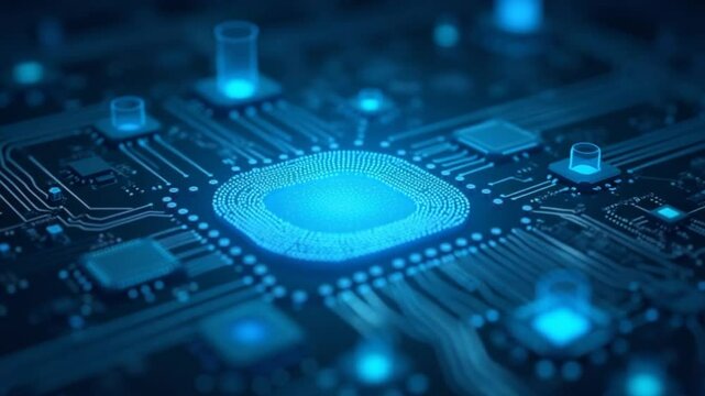 technological background with graphic elements of the interface and computer components . animation has a cyclic