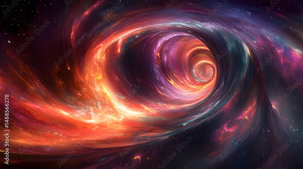 Poster abstract cosmic vortex swirling with vibrant colors. nebulae and cosmic dust clouds create depth and