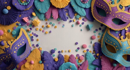 Colorful Carnival Masks and Decorations Create a Festive Atmosphere for Celebration or Event Preparation