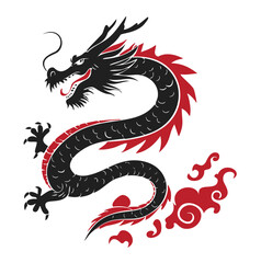 Majestic black dragon red accents asian mythical creature