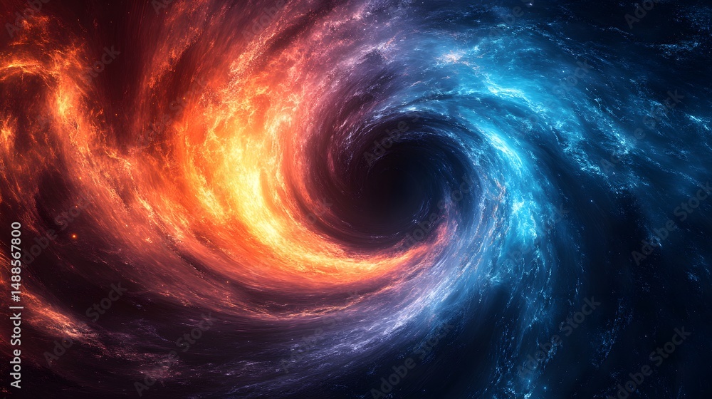 Poster a mesmerizing vortex of fire and ice converges upon a dark center, showcasing the raw power of oppos