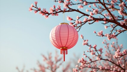 a tranquil spring day, with a pink cherry blossom tree in full bloom