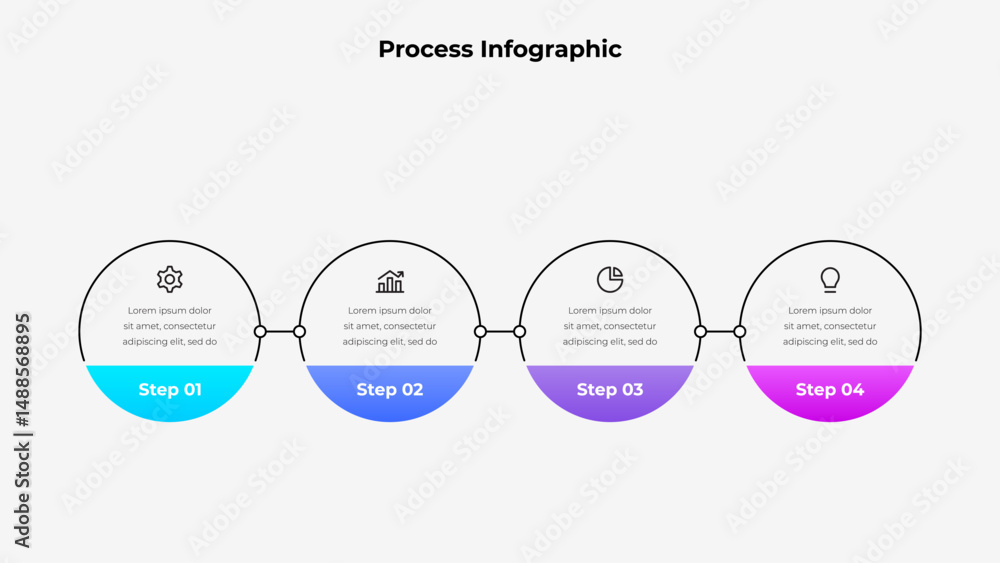 Poster Minimalist Process Infographic with Four Sequential Steps for Business Use