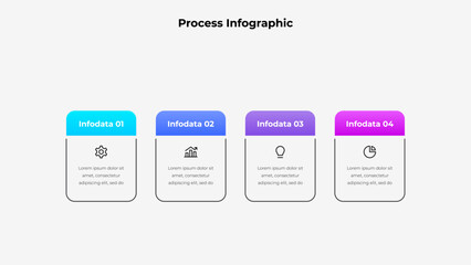 Colorful Four Step Process Infographic with Icons and Gradient Colors. Perfect for visual presentations, educational material, and enhancing understanding of processes