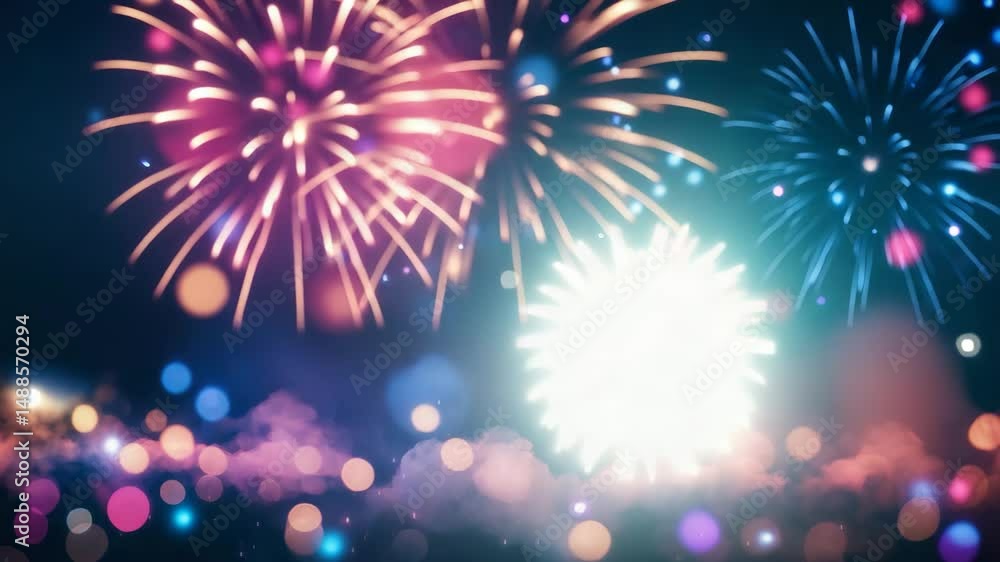 Poster lively fireworks set on a bokeh background