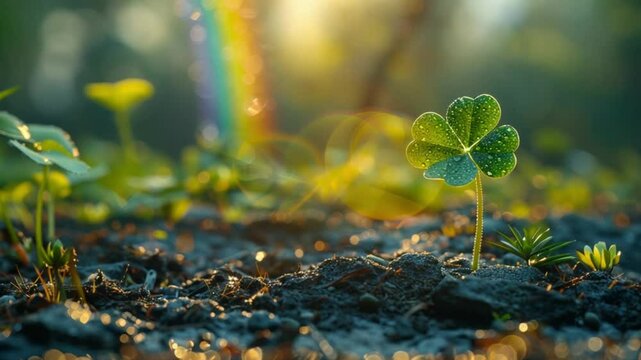Four leaf clover with rainbow