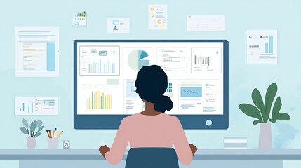 Person reviewing data on computer monitor