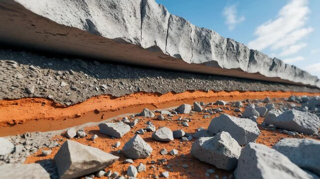 Cross-section of underground soil layer with eroded ground and surface cover