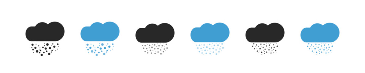 Seasons icon set. Cloud icons in vector design style. Cloud with rain and snow graphic symbol. Rainstorm pictogram