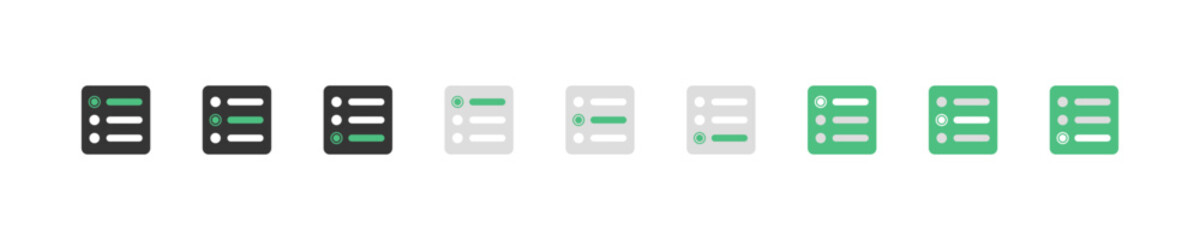 Questionnaire icon set. Quiz graphic sign. Option icons in vector design style. Test pictogram.