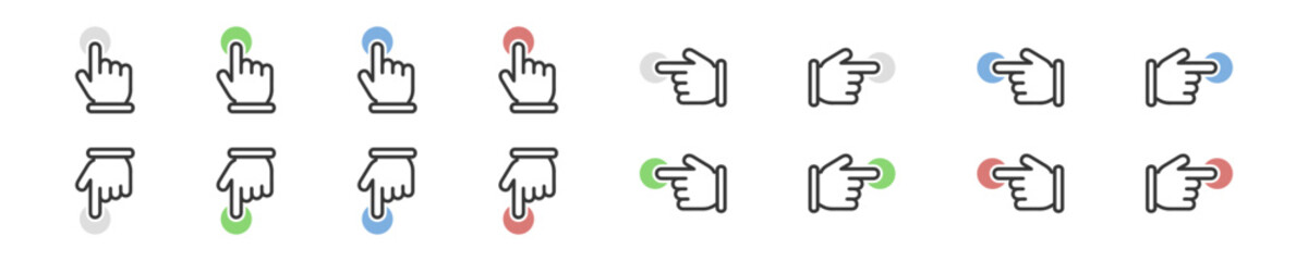 Press icon set. Push dinger graphic symbol. Simple icons touch. Click icon in vector design style