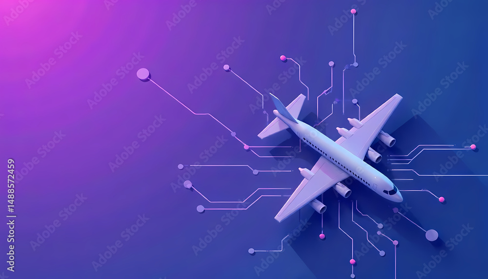 Aufkleber a modern illustration displays an airplane merging with circuit board patterns in a vibrant gradient