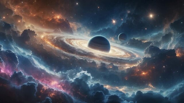Science fiction wallpaper depicting the big bang genesis of planets in the Solar system with cosmic landscape elements provided by Ai