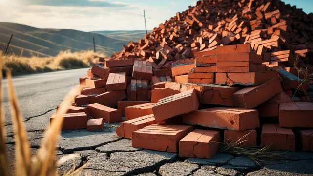 Construction bricks stacked in orderly rows