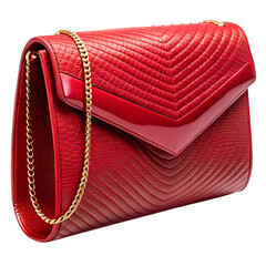 red designer clutch bag on transparent background