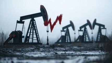 sharp decline in oil prices, marked by a downward arrow.