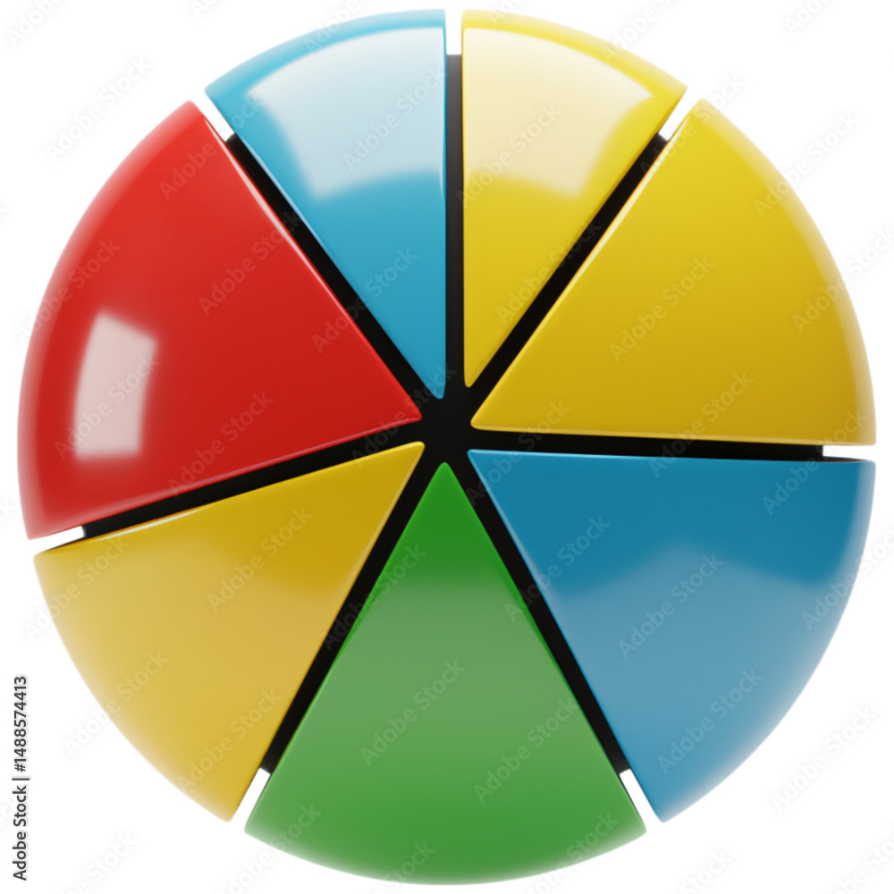 Poster colorful pie chart with segments isolated on a transparent background