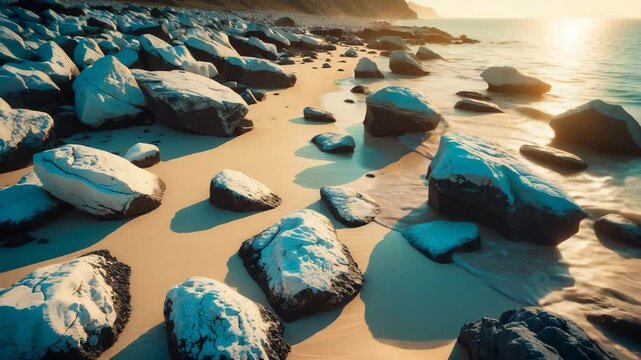 Scenic video background showcasing various rocks on the beach.