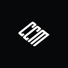 CCM letter logo design on black background.