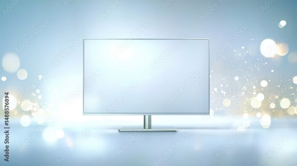 Poster clean blue background with blank screen, ideal for tech and design projects