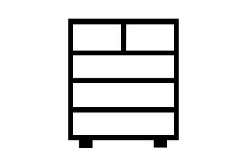 black outline of a dresser with drawers isolated on a white background