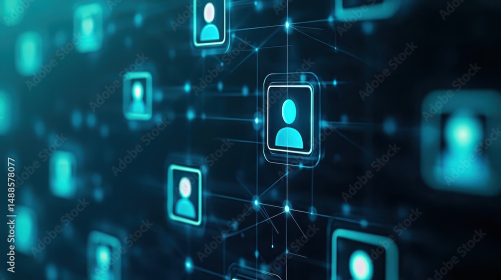 Poster minimalist blue background with person icon, a simple user profile representation for digital design