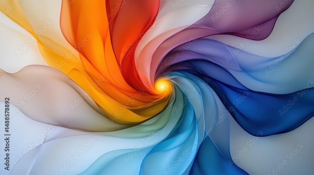 Poster bright colors swirl together in a captivating circular motion, blending seamlessly from yellow to bl