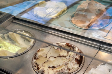 Various gelato ice cream display in a shop