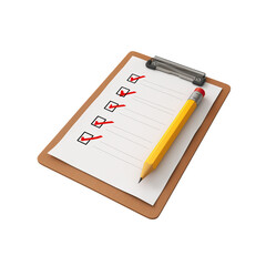 Organized Checklist on Clipboard with Yellow Pencil. Transparent Background