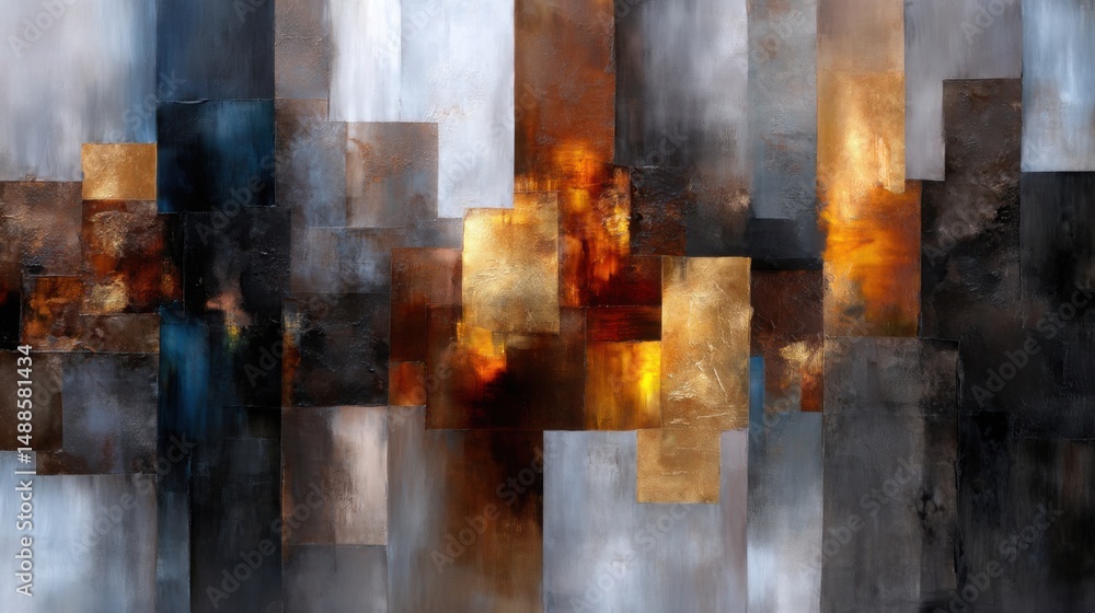 Aufkleber this abstract artwork displays a harmonious blend of warm and cool colors in a geometric layout. the