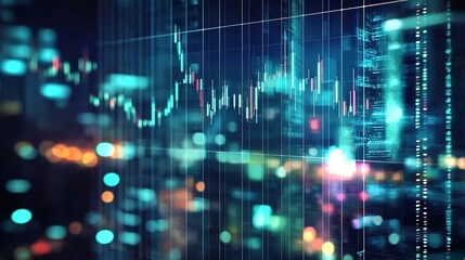 Fototapeta premium Financial Chart Overlay on Cityscape