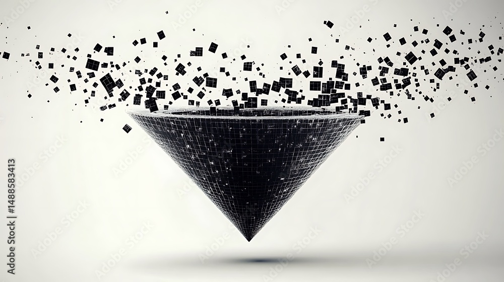 Aufkleber black scanned cone with digital square fragment data on a light background