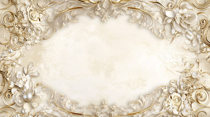 A luxurious 3D ornamental frame with refined golden carvings and blank card center. Ideal for premium wedding invitations, royal floral greeting cards, or upscale design templates.

