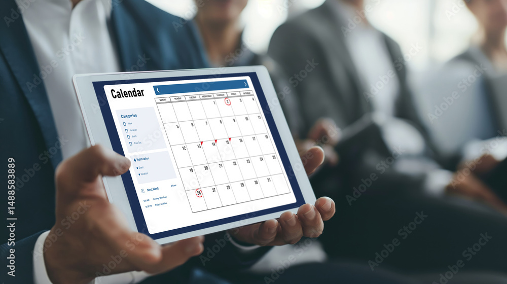 Poster calendar on computer software application for brisk schedule planning for personal organizer and onl