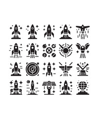 Rocket launching silhouette vector illustration isolated on a white background, Rocket icons set.