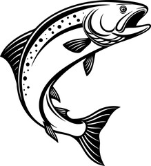 salmon trout fish vector art silhouette illustration on a white background.